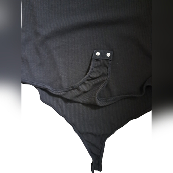 ALTAR'D STATE black ribbed bodysuit sheer pouffy short sleeves polka dots M - Picture 3 of 6